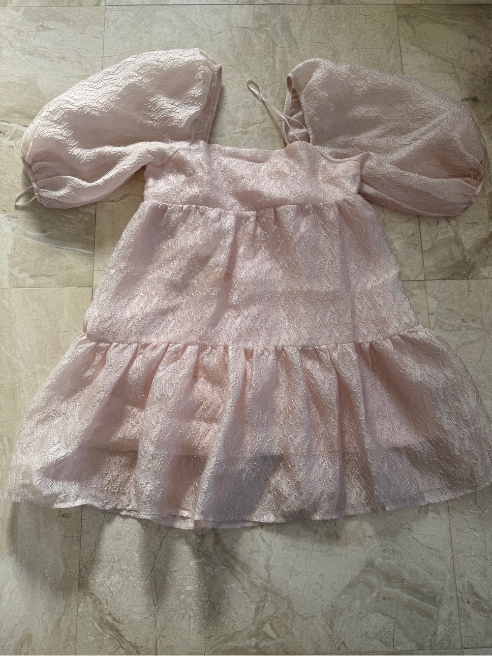 Anthropologie Dress Womens Medium Pink Mini Puff Sleeve Professionally Altered - Picture 2 of 6